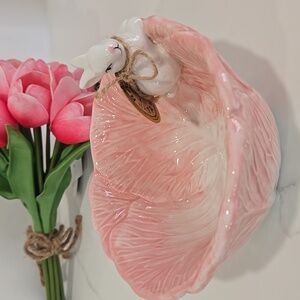 Arlington Designs Pink Cabbage Ceramic Bowl Bunny New